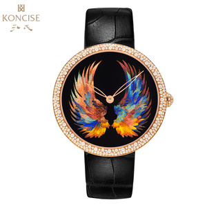 孔氏天使之翼18k黄金掐丝珐琅 指针式 大表盘 真皮 高端 真钻腕表