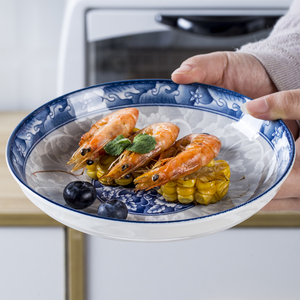 创意菜盘碟子新款青花蒸烤瓷盘子家用网红水果盘饭盘组合餐具套装
