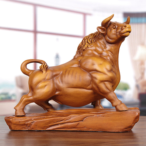 实木雕招财牛摆件客厅风水镇宅牛气冲天办公室桌装饰公司开业礼品
