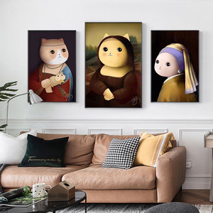 萌版搞笑q版胖蒙娜丽莎的微笑客厅挂画玄关油画酒店服装店装饰画