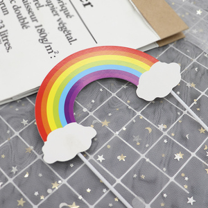 大彩虹蛋糕装饰插牌  生日卡片纸质七彩彩虹插件插签烘焙甜品装扮