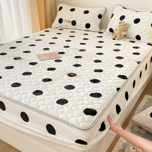 黑白波点牛奶绒夹棉床笠单件冬珊瑚绒床罩席梦思保护套床垫防尘罩
