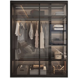 轻奢钢化玻璃推拉门衣柜现代简约卧室家用铝合金移门衣橱可订