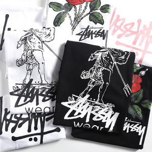 stussy斯图西新款海神三叉戟男女宽松情侣短袖圆领运动休闲白t恤