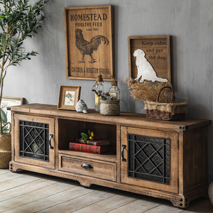 美式乡村电视柜高款落地实木复古做旧地柜民宿客厅装饰储物柜带门