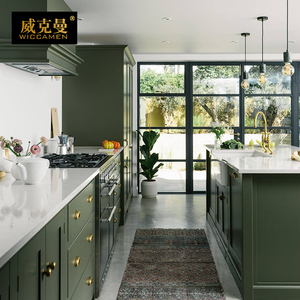 美式复古绿色橱柜定制开放式厨房整体实木全屋定制中岛台法式别墅