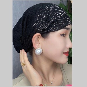 遮白发头饰帽子款纱巾女春秋新款回族头巾回民盖头包头帽韩版烫花