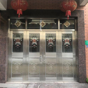 304不锈钢门 双开门不锈钢防盗门家用入户门农村玻璃别墅四开大门