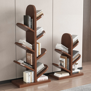 全实木书架落地置物架家用客厅简易儿童书本架树形书桌面收纳架子