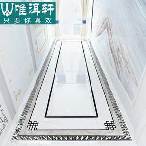 2022新款中式灰色过道地砖拼花 客厅400x800波导线入户玄关瓷砖