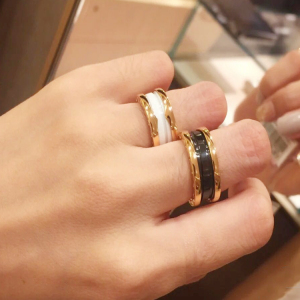 正品bvlgari/宝格丽陶瓷戒指 b.zero1 18k玫瑰金双环男女情侣对戒