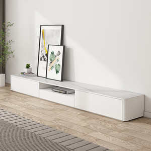 北欧落地电视柜茶几组合现代简约圆弧形实木白色烤漆ins电视机柜