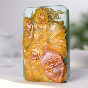 添此福玉新疆和田玉带皮双色碧玉神武将军玉吊坠手把件男士款玉佩