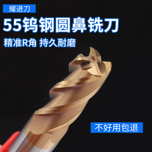 55度圆鼻铣刀4刃牛鼻刀钨钢合金加长D4 6 8 10R0.5立铣刀加工中心