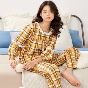 arachne/意芬内衣官方旗舰店秋季新款格子纯棉睡衣女套装春秋家居