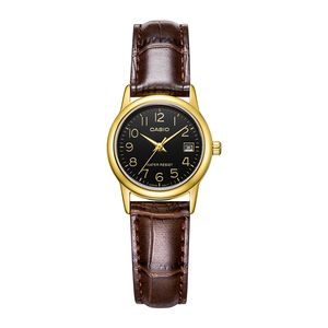 卡西欧 casio手表女金色商务皮质时尚休闲石英表 ltp-v002gl-1b