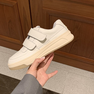 acne笑脸魔术贴小白鞋女2022春夏款复古厚底真皮系带休闲运动板鞋