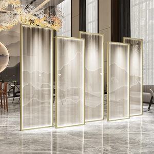 北欧轻奢山水屏风隔断时尚客厅酒店遮挡简约现代入户玄关带灯座屏