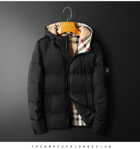 20冬季新款巴宝莉时尚刺绣字母加厚连帽羽绒服男修身鹅绒保暖外套