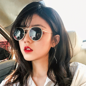 复古圆框墨镜女黑框小