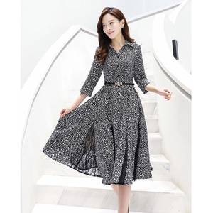 卡娜唯伊女装2019春夏新款韩版时尚收腰显瘦七分袖连衣裙a字裙