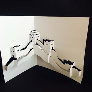 立体构成作品手工模型成品稿纸雕贺卡万里长城纸浮雕展柜装饰定新