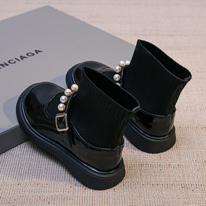 女童小皮鞋冬季洋气时尚公主鞋高帮儿童黑色英伦女孩网红马丁靴潮