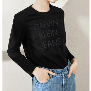 Calvin Klein/凯文克莱CK初秋新品女装圆领字母图案休闲长袖T恤