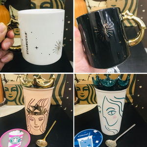 星巴克皇冠女神马克杯深夜星空情侣咖啡杯陶瓷水杯送配件
