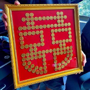 礼物毛婚囍字结婚粘贴带边框用硬币摆喜贴5金钱囍模.板相框字带