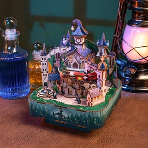 同趣文创童话魔法城堡八音盒木质音乐盒童趣手工拼装积木创意礼物