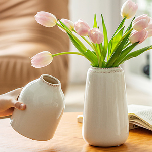 花瓶陶瓷日式插花摆件高级白色复古法式陶罐客厅水养郁金香欧式小