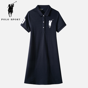 Polo Sport女士短袖连衣裙夏季新款过膝中长款翻领显瘦中长polo裙