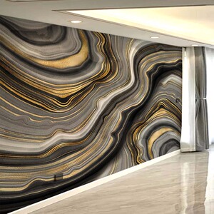 北欧抽象轻奢金属线条大理石纹壁画电视背景墙壁纸定做别墅墙布