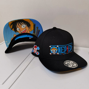 日系潮牌海贼王路飞帽子平沿帽男夏季防晒遮阳棒球帽女刺绣嘻哈帽