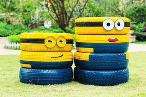 废旧轮胎创意工艺品定制卡通幼儿园家庭桌椅花盆摆件拓展彩绘艺术