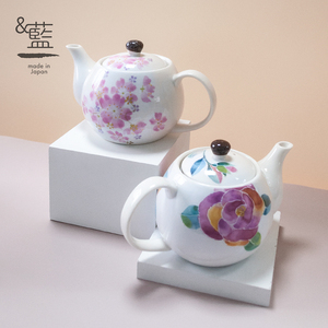 日本进口陶瓷茶具美浓烧ceramic蓝花语泡茶壶日式樱花下午茶杯子