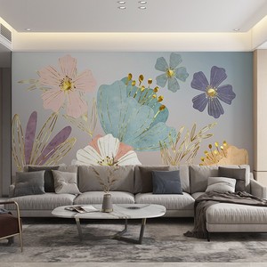 美式8D立体电视背景墙布客厅轻奢植物花朵墙纸3D浮雕壁纸无缝壁画