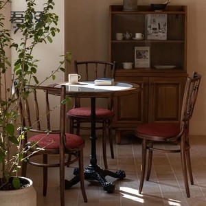 吾设定制桌椅组合美式复古岩板大理石实木封边中西餐厅酒吧咖啡