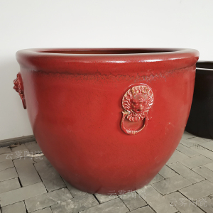 中国红色景德镇陶瓷特大号鱼缸酒店门厅荷花盆睡莲庭院室外风水缸