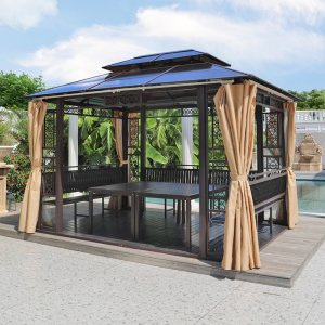 户外庭院休闲凉亭铝合金葡萄架茶亭农家乐木屋楼顶室外新中式亭子