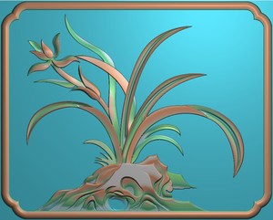 靠背餐椅石头兰花花草四季花精雕图bmp木雕灰度图浮雕图