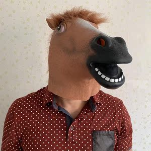 万圣节马头面具独角兽动物头套t搞怪马脸马面具cos搞笑马头套道具