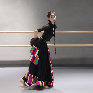 藏族舞蹈演出服装女艺考练功服教室练习服大摆裙子民族舞蹈服上衣