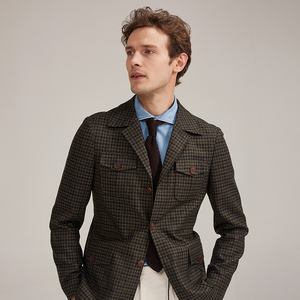 【100%羊毛】冬季新品男装日系复古猎装西服男士外套格纹单西夹克