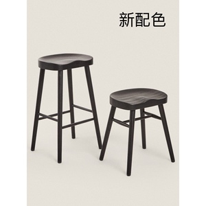 ZaraHome新款侘寂风白蜡木实木吧台凳子酒吧椅简约高脚椅餐桌椅子
