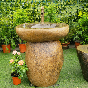石头洗手盆鹅卵石槽落地庭院复古水池洗面盆一体户外洗手台拖把池
