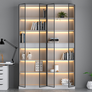 轻奢玻璃门书柜展示柜陈列柜书橱组合家用带灯玻璃门储物柜定制