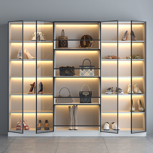 轻奢玻璃门鞋柜鞋包收纳柜包包展示柜陈列柜家用带灯储物柜定制