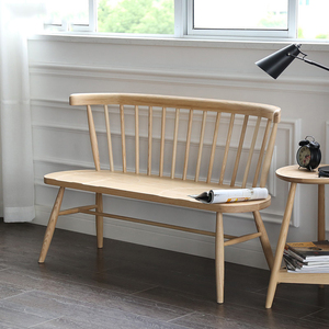 北欧实木餐椅简约现代双人创意休息椅定制整装白蜡木长条设计椅凳